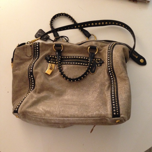 Prada Handbags - PRADA Studded Craquele Satchel